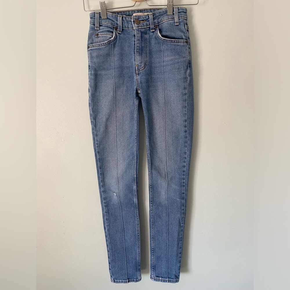 Levi’s 721 Orange Tab Vintage High Rise Skinny Size 24 Zipper Fly Distressed